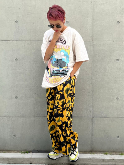 90s USA製 レオパード トライバル 百合 レーヨン フレアパンツ グランジ ストレンジトリップ ブランド ルーズロッカー レオパード 豹柄