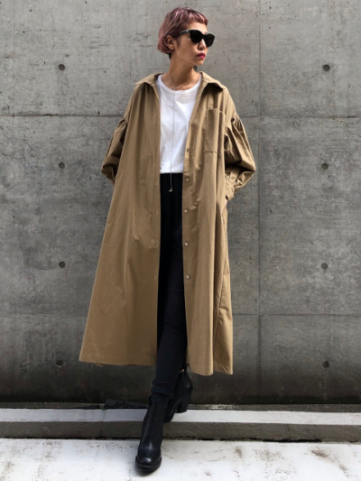 Americana ⿻ スリット ロング シャツワンピース ロゴ 白 ルーズ earth_eco_loco ワンピース 長袖 aライン レディース シャツ